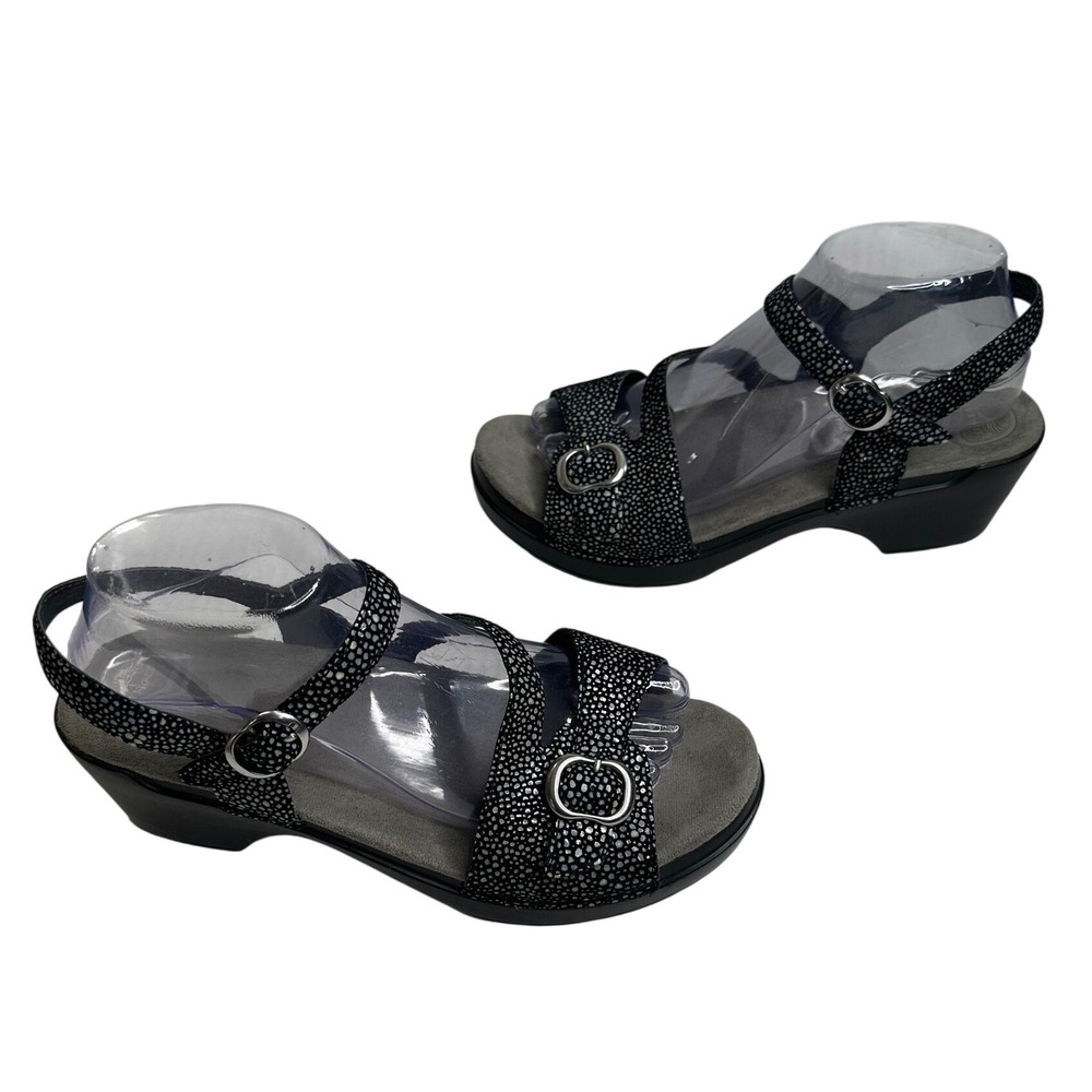 Dansko Sophie Black Stingray Print Leather Wedge Sandals 9842180200 Womens 40